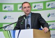28 February 2014; Republic of Ireland manager Martin O'Neill speaking during the 2014 SSE Airtricity League Launch. Aviva Stadium, Lansdowne Road, Dublin. Picture credit: Ramsey Cardy / SPORTSFILE