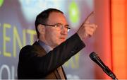 28 February 2014; Republic of Ireland manager Martin O'Neill speaking at the Eircom Centenary Collingwood Cup Dinner. UCD Sports Centre, Belfield, Dublin. Picture credit: Barry Cregg / SPORTSFILE