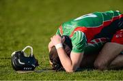 28 February 2014; A dejected Cian Nolan, Limerick IT, after the final whistle. Irish Daly Mail Fitzgibbon Cup Semi-Final, Limerick IT v Waterford Institute of Technology. The Dub, Queen's University, Belfast, Co. Antrim. Picture credit: Oliver McVeigh / SPORTSFILE
