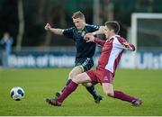 28 February 2014; Eoin Hyland, NUI Maynooth, in action against Tommy Bradshaw, NUI Galway, Eircom Centenary Collingwood Cup Final, NUI Maynooth v NUI Galway, UCD Bowl, Belfield, Dublin. Picture credit: Barry Cregg / SPORTSFILE
