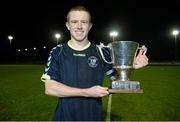 28 February 2014; NUI Maynooth captain Sean Hoare with the Collingwood cup after the game. Eircom Centenary Collingwood Cup Final, NUI Maynooth v NUI Galway, UCD Bowl, Belfield, Dublin. Picture credit: Barry Cregg / SPORTSFILE