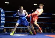 28 February 2014; Barry Walsh, left, St Colmans Boxing Club, exchanges punches with Michael Conlan, St John Bosco Boxing Club, during their 56 kg bout. 2014 National Elite Boxing Championship Finals, National Stadium, Dublin. Picture credit: Ray Lohan / SPORTSFILE