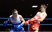 28 February 2014; Barry Walsh, left, St Colmans Boxing Club, exchanges punches with Michael Conlan, St John Bosco Boxing Club, during their 56 kg bout. 2014 National Elite Boxing Championship Finals, National Stadium, Dublin. Picture credit: Ray Lohan / SPORTSFILE