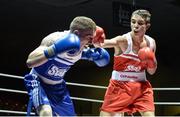 28 February 2014; Michael Conlan, St John Bosco Boxing Club, right, exchanges punches with Barry Walsh, left, St Colmans Boxing Club, during their 56 kg bout. 2014 National Elite Boxing Championship Finals, National Stadium, Dublin. Picture credit: Ray Lohan / SPORTSFILE