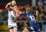 28 February 2014; Paddy Jackson, Ulster, in action against Ashley Smith, Newport Gwent Dragons. Celtic League 2013/14, Round 16, Ulster v Newport Gwent Dragons. Ravenhill Park, Belfast, Co. Antrim. Picture credit: Oliver McVeigh / SPORTSFILE