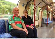 29 May 2016; Mayo supporters James and Brigest Maree, from Willesden Junction, London, originally from Tourmakeady, Co. Mayo, take the London Underground on their way to the Connacht GAA Football Senior Championship quarter-final between London and Mayo in Páirc Smárgaid, Ruislip, London, England. Photo by Seb Daly/Sportsfile