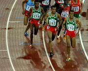8 August 2005; Eventual winner Kenenisa Bekele, Ethiopia, 262, in action against team-mates, eventual second placed, Sileshi Sihine, 274, and Abebe Dinkesa Negera, 270, during the Men's 10,000m final. 2005 IAAF World Athletic Championships, Helsinki, Finland. Picture credit; Pat Murphy / SPORTSFILE