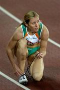 8 August 2005; Ireland's Karen Shinkins shows her dissapointment after finishing the Women's 400m semi-final. 2005 IAAF World Athletic Championships, Helsinki, Finland. Picture credit; Pat Murphy / SPORTSFILE