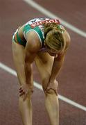 8 August 2005; Ireland's Karen Shinkins shows her dissapointment after her Women's 400m semi-final. 2005 IAAF World Athletic Championships, Helsinki, Finland. Picture credit; Pat Murphy / SPORTSFILE