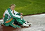 8 August 2005; Ireland's Karen Shinkins prepares for the Women's 400m semi-final. 2005 IAAF World Athletic Championships, Helsinki, Finland. Picture credit; Pat Murphy / SPORTSFILE