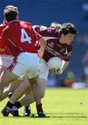7 August 2005; Micheal Meehan, Galway, attempts to get away from the challenge of Gary Murphy (4) and Owen Sexton, Cork. Bank of Ireland Senior Football Championship Quarter-Final, Galway v Cork, Croke Park, Dublin. Picture credit; Brendan Moran / SPORTSFILE