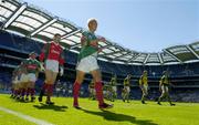 7 August 2005; Ciaran McDonald, Mayo captain and Kerry captain, Declan O'Sullivan, lead their teams around the pitch during the parade. Bank of Ireland Senior Football Championship Quarter-Final, Kerry v Mayo, Croke Park, Dublin. Picture credit; David Maher / SPORTSFILE