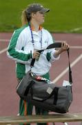 10 August 2005; Eileen O'Keeffe, Ireland, leaves the field after failing to qualify from the Women's Hammer Throw qualification competition. 2005 IAAF World Athletic Championships, Helsinki, Finland. Picture credit; Pat Murphy / SPORTSFILE