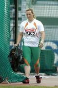 10 August 2005; Eileen O'Keeffe, Ireland, leaves the hammer throw cage after her second throw in the Women's Hammer Throw qualification competition. 2005 IAAF World Athletic Championships, Helsinki, Finland. Picture credit; Pat Murphy / SPORTSFILE