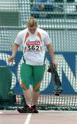10 August 2005; Eileen O'Keeffe, Ireland, wets the circle in the hammer throw cage with a cloth before her second throw during the Women's Hammer Throw qualification competition. 2005 IAAF World Athletic Championships, Helsinki, Finland. Picture credit; Pat Murphy / SPORTSFILE