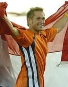 11 August 2005; Rens Blom, Holland, celebrates after victory in the Men's Pole Vault Final. 2005 IAAF World Athletic Championships, Helsinki, Finland. Picture credit; Pat Murphy / SPORTSFILE