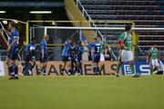 11 August 2005; Djurgarden players celebrate after their team equalised against Cork City. UEFA Cup, 2nd round, 1st leg, Djurgardens IF v Cork City, Rasunda Stadium, Solna, Stockholm, Sweden. Picture credit; Paddy Cummins / SPORTSFILE