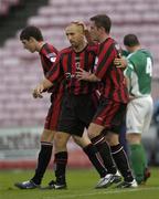 11 August 2005; Tony Grant, centre, Bohemians, celebrates with team-mates Fergal Harkin and Stephen Ward, left, after scoring his sides first goal from the penalty spot. eircom League, Premier Division, Bohemians v Bray Wanderers, Dalymount Park, Dublin. Picture credit; Brian Lawless / SPORTSFILE