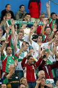 11 August 2005; Cork City fans cheering on their team. UEFA Cup, 2nd round, 1st leg, Djurgardens IF v Cork City, Rasunda Stadium, Solna, Stockholm, Sweden. Picture credit; Paddy Cummins / SPORTSFILE