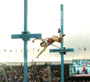 12 August 2005; Yelena Isinbayeva, Russia, clears the bar to set a new world record of 5.1 metres on her final jump of the Women's Pole Vault competition. 2005 IAAF World Athletic Championships, Helsinki, Finland. Picture credit; Pat Murphy / SPORTSFILE