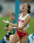 12 August 2005; Eventual second placed Monika Pyrek, Poland, shows her frustration after failing to clear the bar during the final round of the Women's Pole Vault competition. 2005 IAAF World Athletic Championships, Helsinki, Finland. Picture credit; Pat Murphy / SPORTSFILE