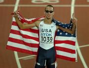 12 August 2005; Jeremy Wariner, USA, celebrates after victory in the Men's 400m Final. 2005 IAAF World Athletic Championships, Helsinki, Finland. Picture credit; Pat Murphy / SPORTSFILE