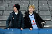 1 March 2014; Dublin supporters James Carthy, left, aged nine, and Owen Thompson, aged eight, both from Clontarf, watch the game from the Hogan Stand. Allianz Football League, Division 1, Round 3, Dublin v Cork, Croke Park, Dublin. Picture credit: Ray McManus / SPORTSFILE