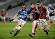 1 March 2014; Gary Walsh, Laois, in action against Keith Kelly, centre, and Gary O'Donnell, Galway. Allianz Football League, Division 2, Round 3, Laois v Galway, O'Moore Park, Portlaoise, Co. Laois. Picture credit: Barry Cregg / SPORTSFILE