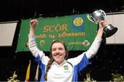 1 March 2014; Alison Gilmartin, Spa, Kerry, celebrates after winning the Recitation competition during the All-Ireland Scór na nÓg Championship Finals 2014. TF Royal Theatre, Castlebar, Co. Mayo. Picture credit: Pat Murphy / SPORTSFILE