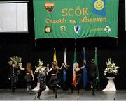 1 March 2014; The Na Fianna, Dublin, team of, Caitlin Dooney, Kate Lynch, Aisling Murphy, Aedi Caverly, Cathal Brennan, Colm Brennan, Aidan McCullagh and Ciaran Brennan, on their way to winning the Figure Dancing competition during the All-Ireland Scór na nÓg Championship Finals 2014. TF Royal Theatre, Castlebar, Co. Mayo. Picture credit: Pat Murphy / SPORTSFILE