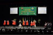 1 March 2014; The Bothar Bui, Co. Cork, team of Beatrice Casey, Ruth Cremin, Cliona Doocey, Kate Sullivan, Ita Marie Herlihy, Lena Sheehan, Lisa O'Keeffe and Claire Ahern, competing in the Figure Dancing competition during the All-Ireland Scór na nÓg Championship Finals 2014. TF Royal Theatre, Castlebar, Co. Mayo. Picture credit: Pat Murphy / SPORTSFILE