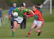 2 March 2014; Louise Galvin, Kerry, in action against Anne Marie Walsh, Cork. Tesco Homegrown Ladies National Football League, Division 1, Round 4, Kerry v Cork, Pairc an Aghasaigh, Dingle, Co.Kerry. Picture credit: Brendan Moran / SPORTSFILE