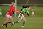 2 March 2014; Sarah Houlihan, Kerry, in action against Brid Stack, Cork. Tesco Homegrown Ladies National Football League, Division 1, Round 4, Kerry v Cork, Pairc an Aghasaigh, Dingle, Co.Kerry. Picture credit: Brendan Moran / SPORTSFILE