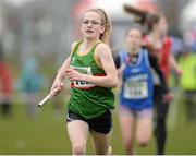 2 March 2014; Anna Doyle, Carlow, leads her team home to win the Girl's under-14 4x500m Relay at the Woodie’s DIY Inter Club & Juvenile Relay Cross Country Championships of Ireland. Dundalk Institute of Technology, Dundalk, Co. Louth. Picture credit: Matt Browne / SPORTSFILE