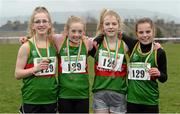 2 March 2014; The Carlow team who won the Girl's under-14 4x500m Relay, from left, Anna Doyle, Natasha Doyle, Sara Doyle and Catherine Doyle at the Woodie’s DIY Inter Club & Juvenile Relay Cross Country Championships of Ireland. Dundalk Institute of Technology, Dundalk, Co. Louth. Picture credit: Matt Browne / SPORTSFILE