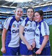 2 March 2014; Milford players Aideen O'Flynn, left, Katie Galvin and Louise O'Flynn, right, celebrate victory after the game. AIB All-Ireland Senior Camogie Club Championship Final, Ardrahan v Milford, Croke Park, Dublin. Picture credit: Barry Cregg / SPORTSFILE