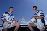 10 August 2005; John McCaffrey, left, Dublin minor hurling  captain and Richie Dalton, Offaly minor football captain, at the announcement that ESB will sponsor the Minor Football and Hurling Championships for the next three years. Croke Park, Dublin. Picture credit; David Maher / SPORTSFILE