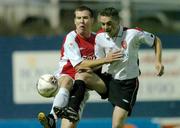 12 August 2005; Gary Beckett, Derry City, in action against Stephen Caffrey, St Patrick's Athletic. eircom League, Premier Division, St Patrick's Athletic v Derry City, Richmond Park, Dublin. Picture credit; David Maher / SPORTSFILE