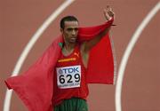 13 August 2005; Jaouad Gharib, Morocco, salutes the crowd after victory in the Men's Marathon. 2005 IAAF World Athletic Championships, Helsinki, Finland. Picture credit; Pat Murphy / SPORTSFILE