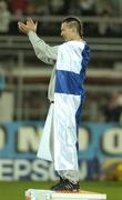 13 August 2005; Tommi Evila, Finland, salutes the crowd after winning a bronze medal in the men's long jump final. 2005 IAAF World Athletic Championships, Helsinki, Finland. Picture credit; Pat Murphy / SPORTSFILE