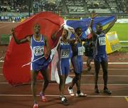 13 August 2005; The French 4x100m relay team celebrate after winning the Men's 4x100m relay Final. 2005 IAAF World Athletic Championships, Helsinki, Finland. Picture credit; Pat Murphy / SPORTSFILE