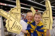 14 August 2005; Clare supporters Noel Bridgeman and David Small, from Ardnacrussha, Co. Clare cheer on their team. Guinness All-Ireland Senior Hurling Championship Semi-Final, Cork v Clare, Croke Park, Dublin. Picture credit; Ray McManus / SPORTSFILE