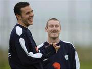 14 August 2005; John O Shea, Republic of Ireland, with team-mate Stephen Elliott during squad training. Malahide FC, Malahide, Dublin. Picture credit; David Maher / SPORTSFILE