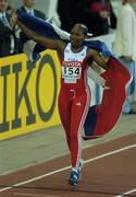 14 August 2005; Cuba's Osleidys Menendez celebrates after winning the Women's Javelin competition and setting a new World Record in doing so. 2005 IAAF World Athletic Championships, Helsinki, Finland. Picture credit; Pat Murphy / SPORTSFILE