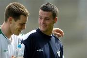 16 August 2005; Ian Harte, right, Republic of Ireland, with team-mate Steve Finnan during squad training. Lansdowne Road, Dublin. Picture credit; David Maher / SPORTSFILE