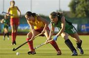 16 August 2005; Barbara Malda, Spain, in action against Jenny Burke, Ireland. 7th Women's European Nations Hockey Championship, Pool A, Ireland v Spain, Belfield, UCD, Dublin. Picture credit; Brendan Moran / SPORTSFILE