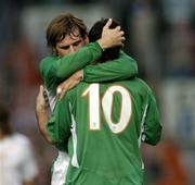 17 August 2005; Andy Reid, 10, Republic of Ireland, celebrates with team-mate Kevin Kilbane after scoring his sides first goal. International Friendly, Republic of Ireland v Italy, Lansdowne Road, Dublin. Picture credit; David Maher / SPORTSFILE