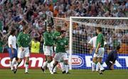 17 August 2005; Andy Reid, Republic of Ireland, celebrates with team-mates, from left to right, Kevin Kilbane, John O'Shea, Stephen Reid and Matt Holland after scoring his sides first goal. International Friendly, Republic of Ireland v Italy, Lansdowne Road, Dublin. Picture credit; Brian Lawless / SPORTSFILE