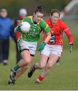 2 March 2014; Louise Galvin, Kerry, in action against Anne Marie Walsh, Cork. Tesco Homegrown Ladies National Football League, Division 1, Round 4, Kerry v Cork, Pairc an Aghasaigh, Dingle, Co.Kerry. Picture credit: Brendan Moran / SPORTSFILE