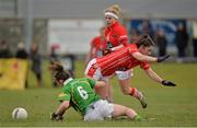 2 March 2014; Ciara O'Sullivan, Cork, in action against Cait Lynch, Kerry. Tesco Homegrown Ladies National Football League, Division 1, Round 4, Kerry v Cork, Pairc an Aghasaigh, Dingle, Co.Kerry. Picture credit: Brendan Moran / SPORTSFILE